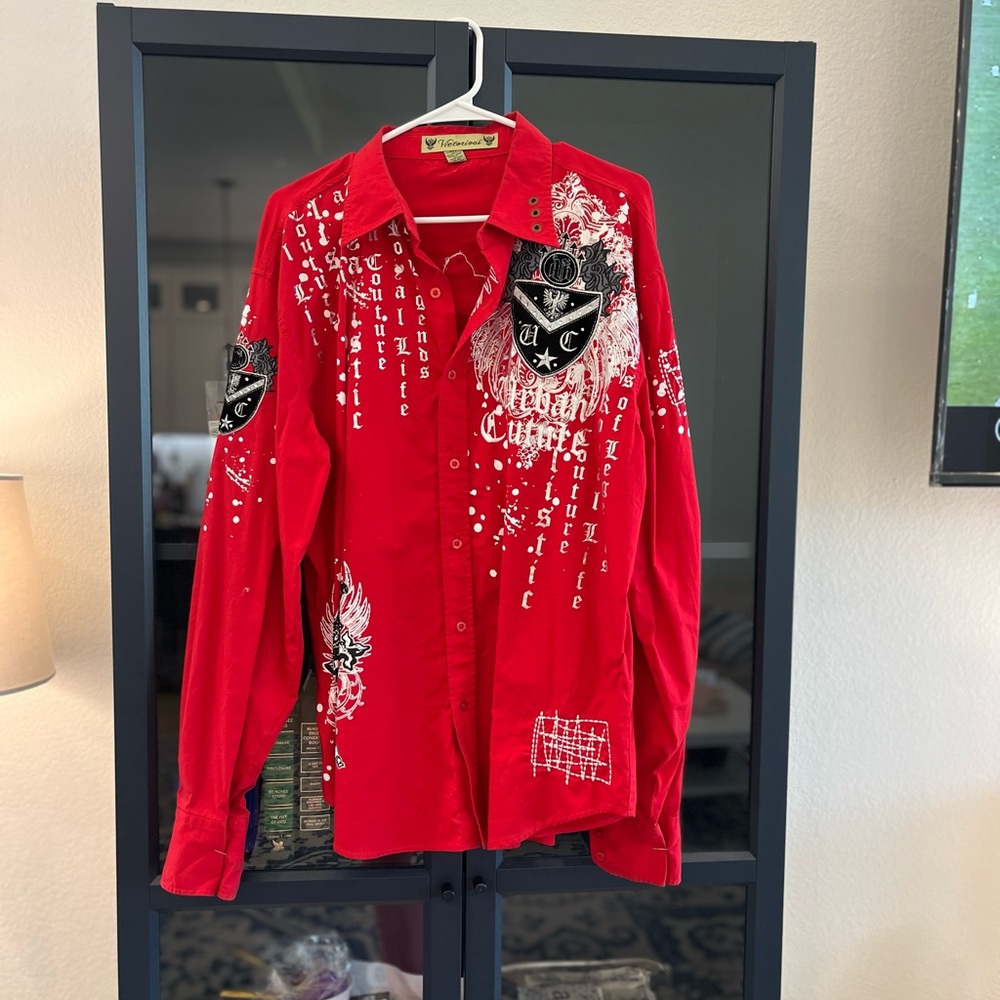 Vittorio Red Graphic Casual Button Down Shirt